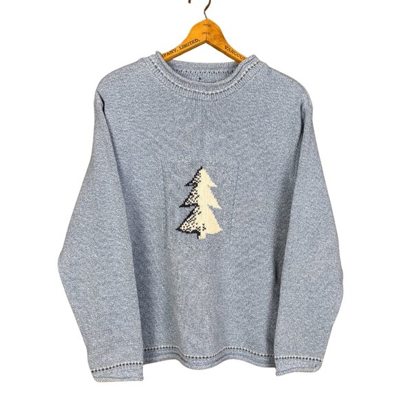 Vintage 90s Blue Knit Sweater, Christmas Theme, Festive Sweater – Size Large - Picture 1 of 5